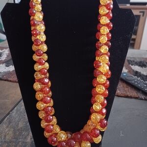 Vibrant Beaded Necklace in Red and Yellow